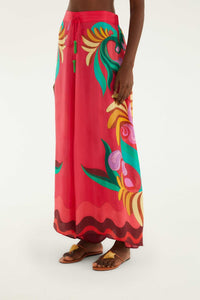 Pantalon large FARM Rio à imprimé multicolore Banana Queen et pompons perlés à la taille, vue de dos