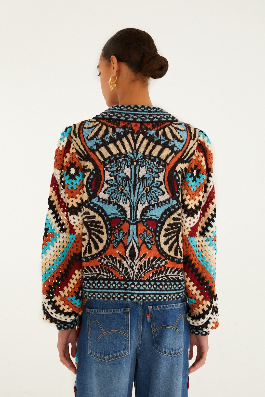 Pull manches crochet FARM Rio Balamana multicolore – vue de dos