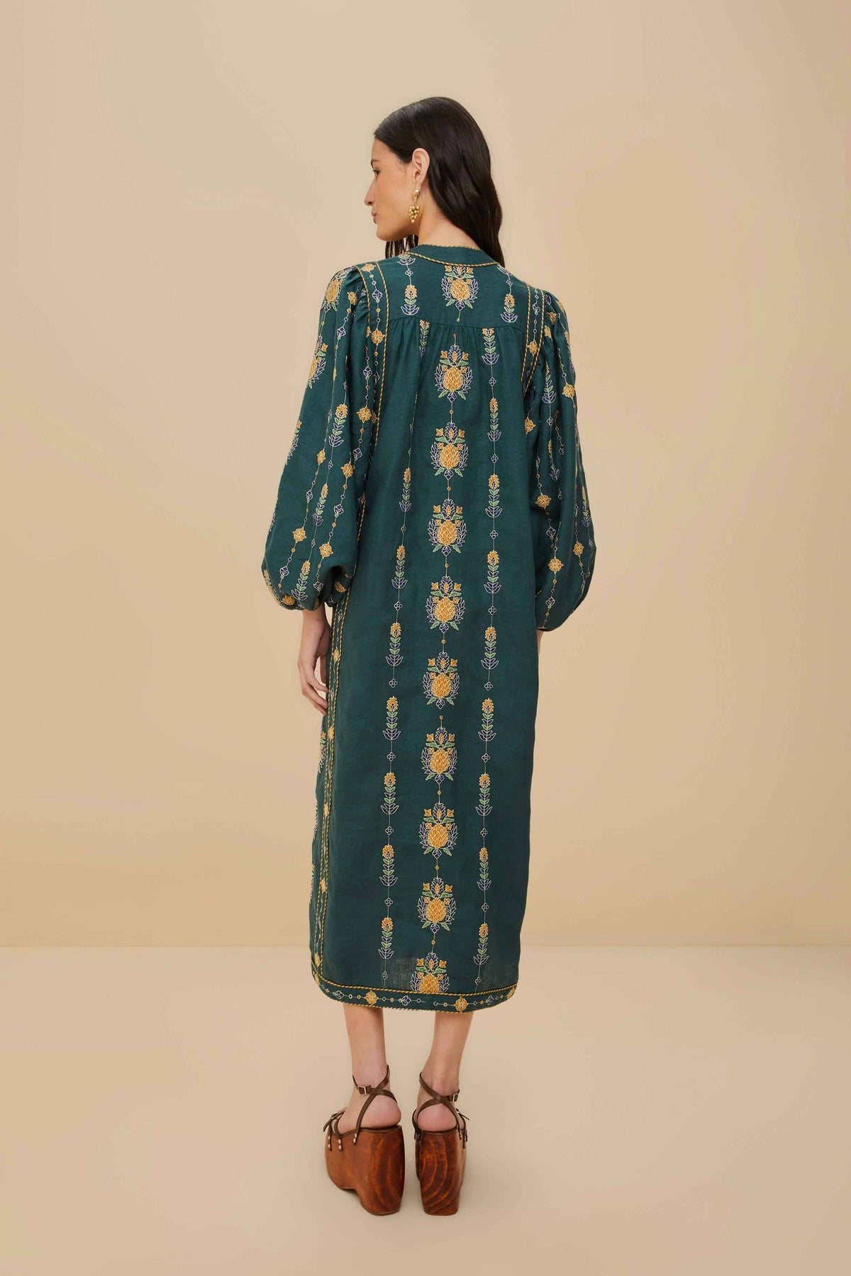 Robe tunique brodée FARM Rio Pineapple verte – vue de dos