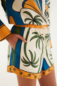 Short FARM Rio en coton à imprimé Tropical Graphic multicolore, taille à cordon et bordure palmier, vue de dos