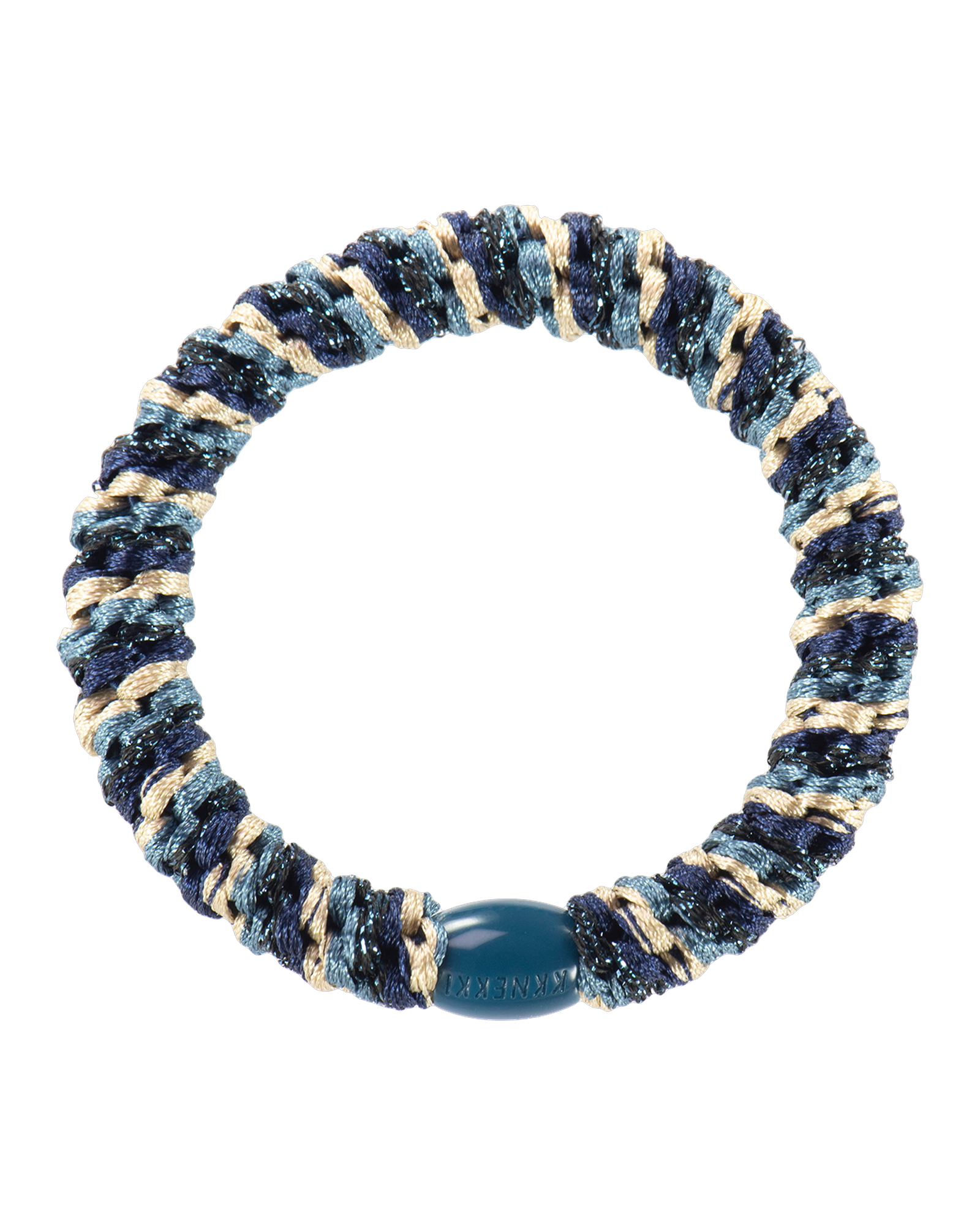 Élastique à cheveux Kknekki Original Mix Bleu Marine & Bleu Pétrole Pailleté, vue de face