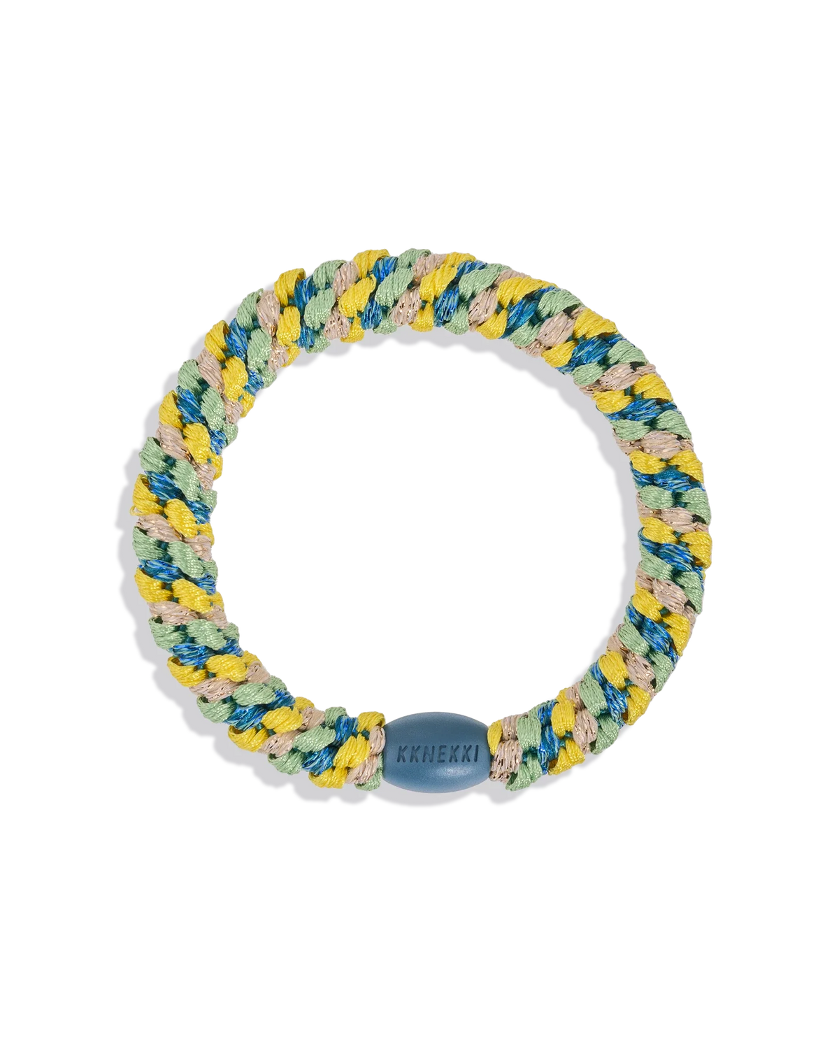 Élastique à cheveux Kknekki Original Mix Jaune & Bleu Pétrole Clair Pailleté, vue de face