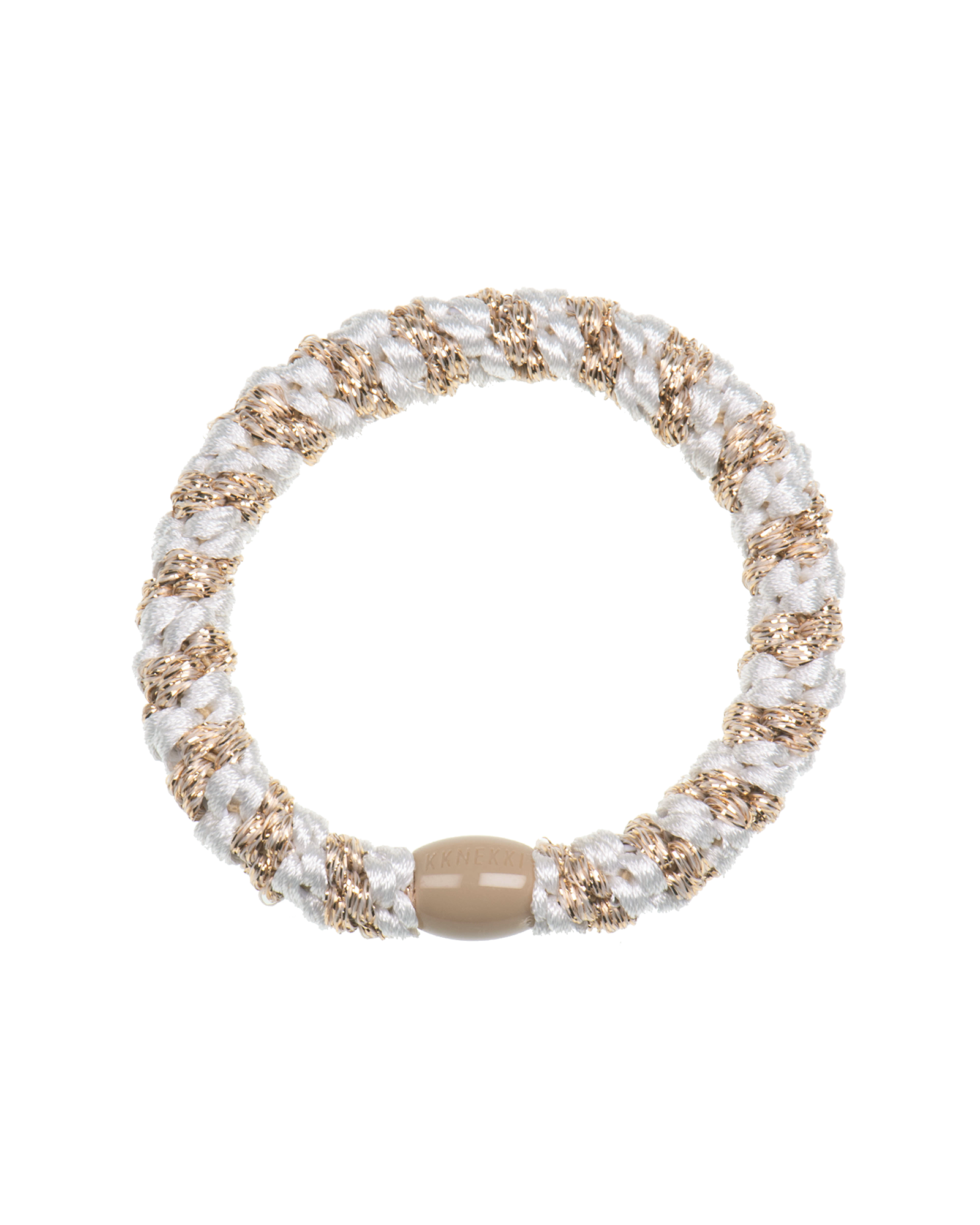 Élastique à cheveux Kknekki Original Rayé Blanc & Beige Pailleté, vue de face