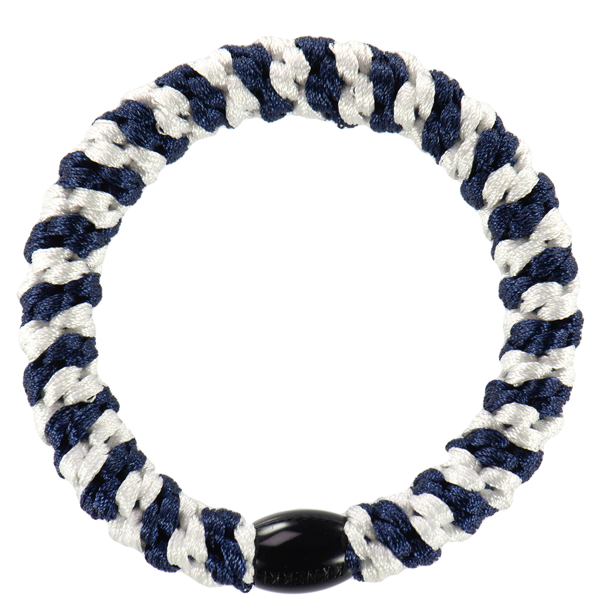Élastique à cheveux KKNEKKI Rayé Blanc & Bleu Marine, modèle Original – vue de face