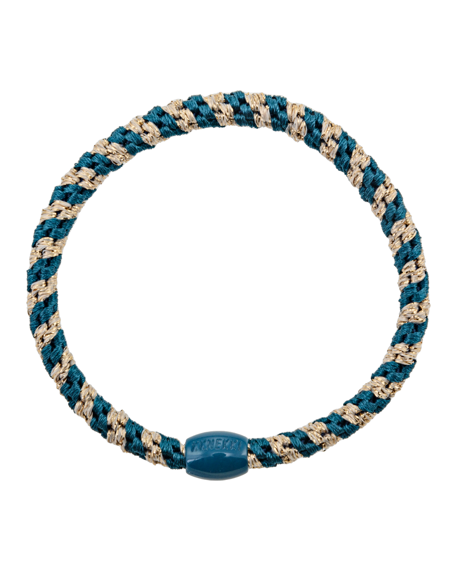 Élastique à cheveux Kknekki Slim Rayé Bleu Pétrole Clair & Beige Pailleté, vue de face