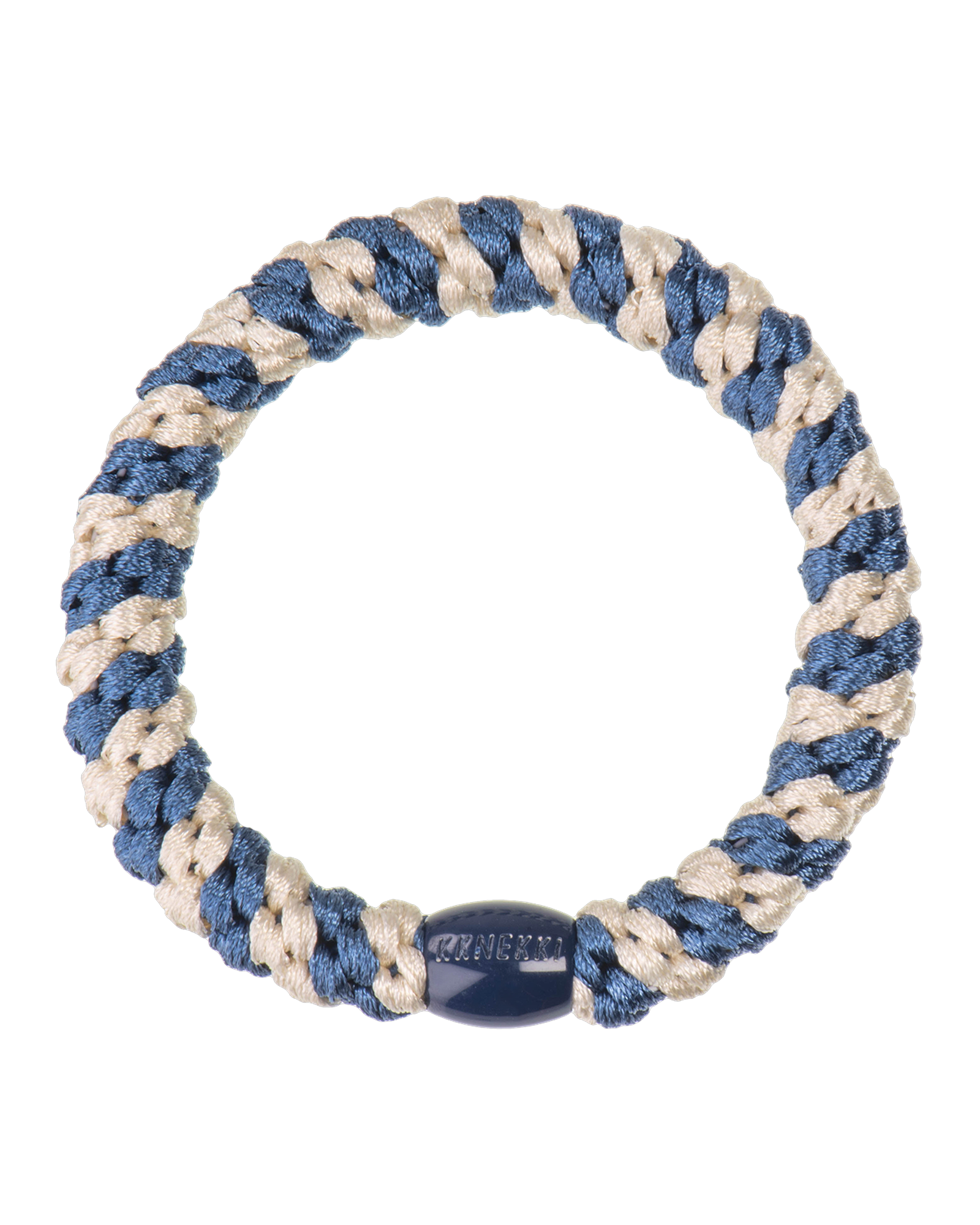 Élastique à cheveux Kknekki Original Rayé Indigo & Ivoire, vue de face