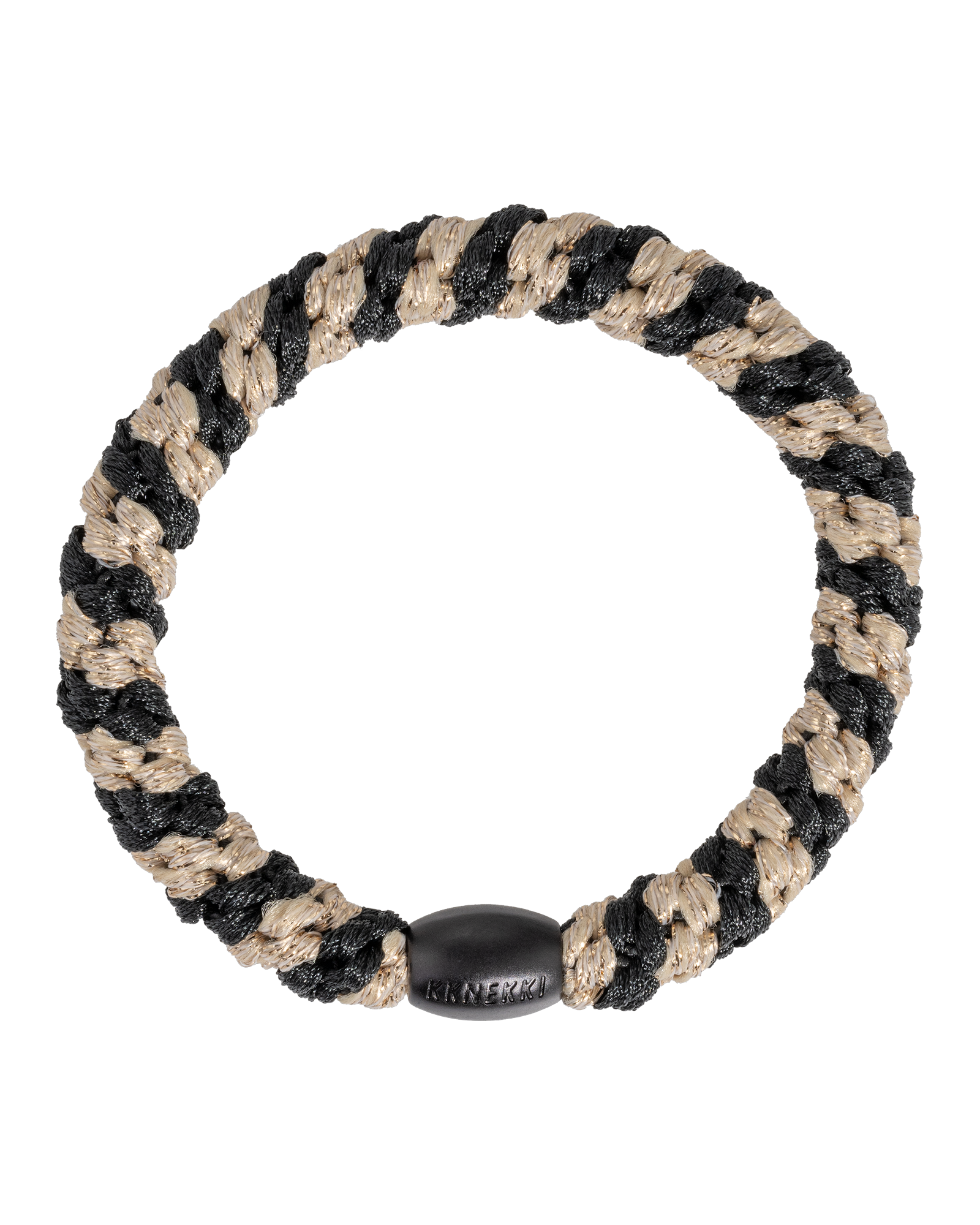 Élastique à cheveux Kknekki Original Rayé Noir & Beige Pailleté, vue de face