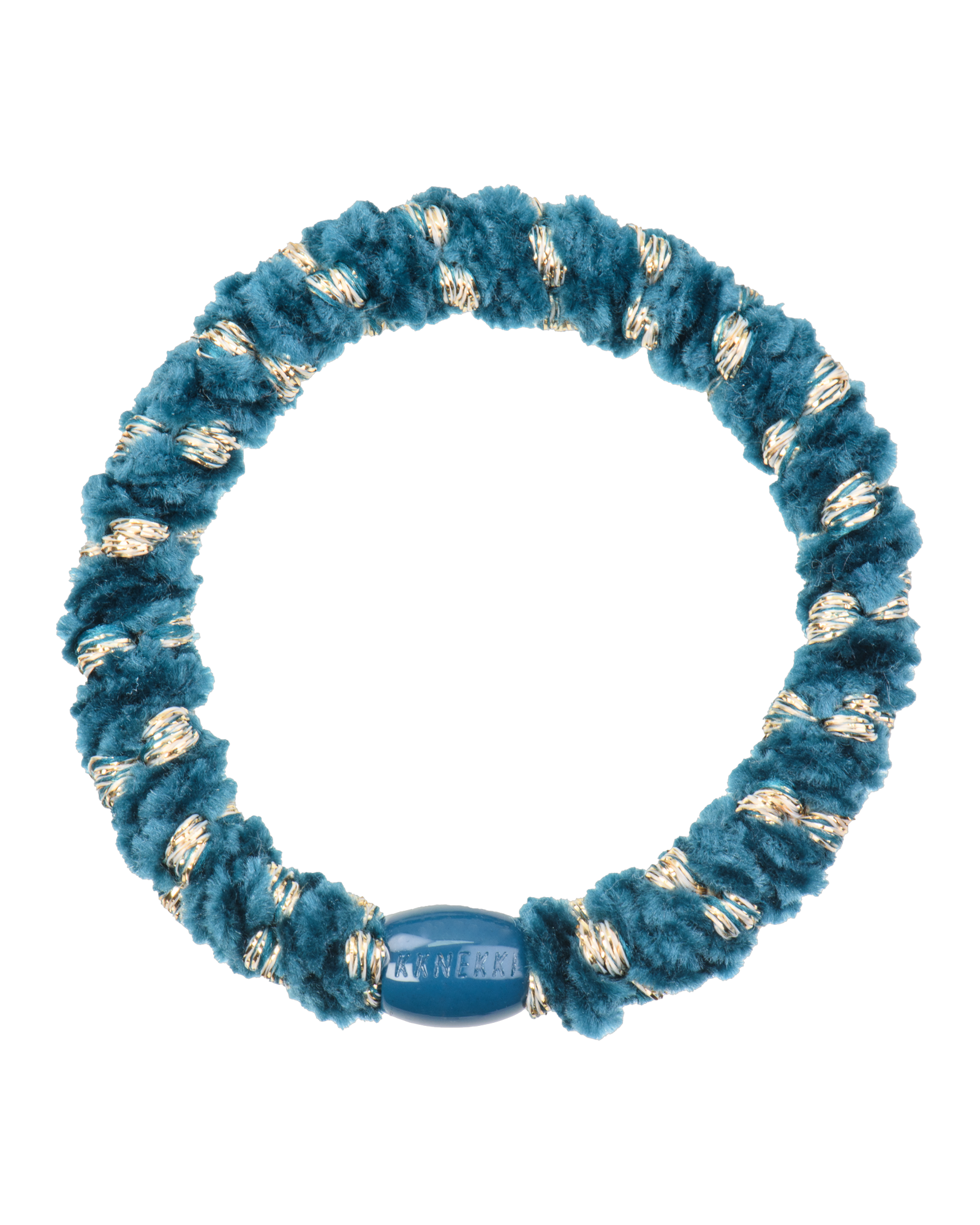 Élastique à cheveux Kknekki Original Velours Rayé Bleu Pétrole Clair, vue de face