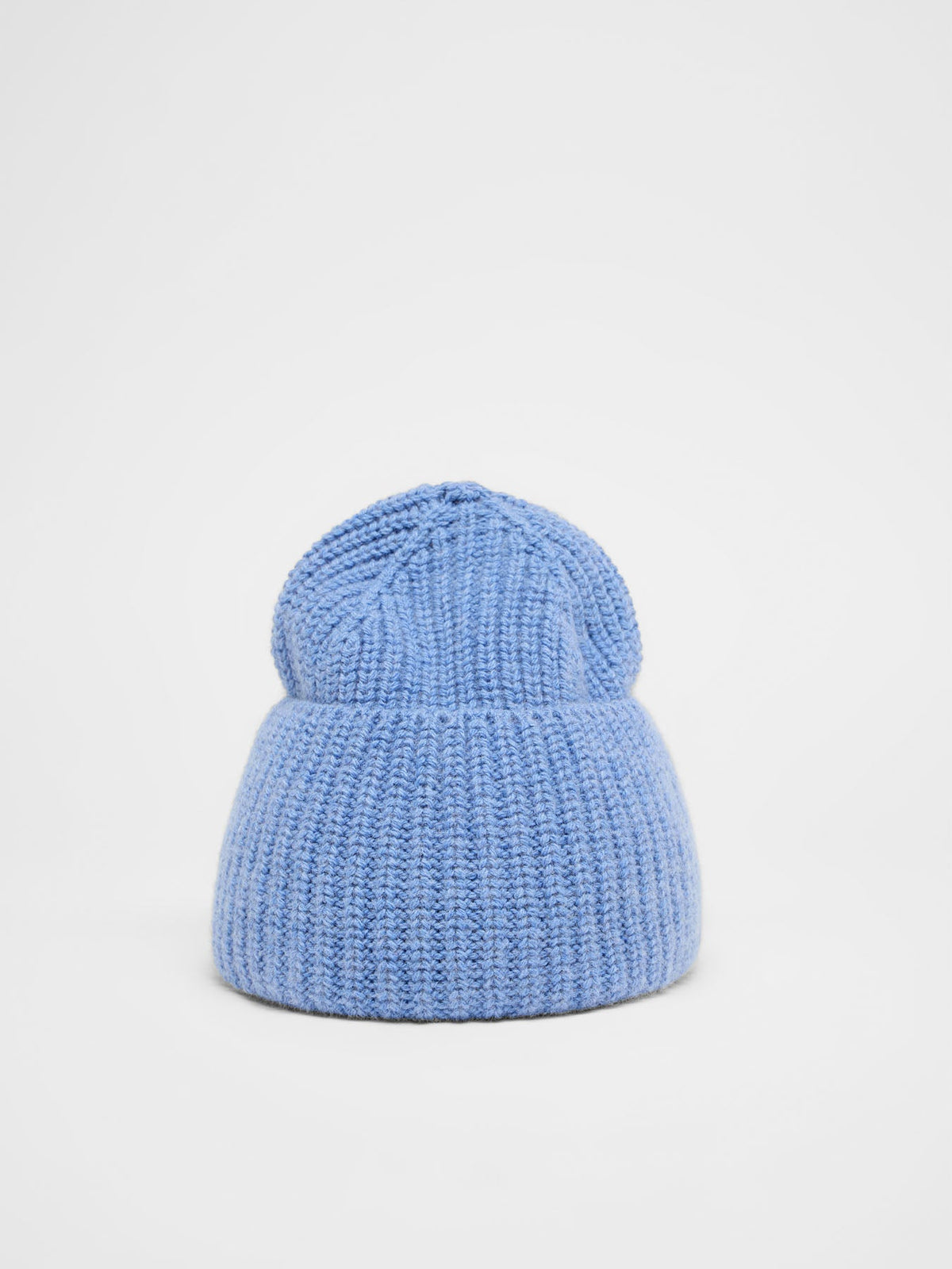 Bonnet côtelé LANIUS Bleu clair chiné – vue de face, revers relevé