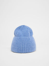 Bonnet côtelé LANIUS Bleu clair chiné – vue de face, revers relevé