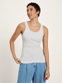 Débardeur coton bio LANIUS GOTS Gris Chiné – détail de l'encolure