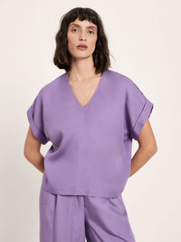 Haut drapé col V TENCEL LANIUS Lavande – détail des manches