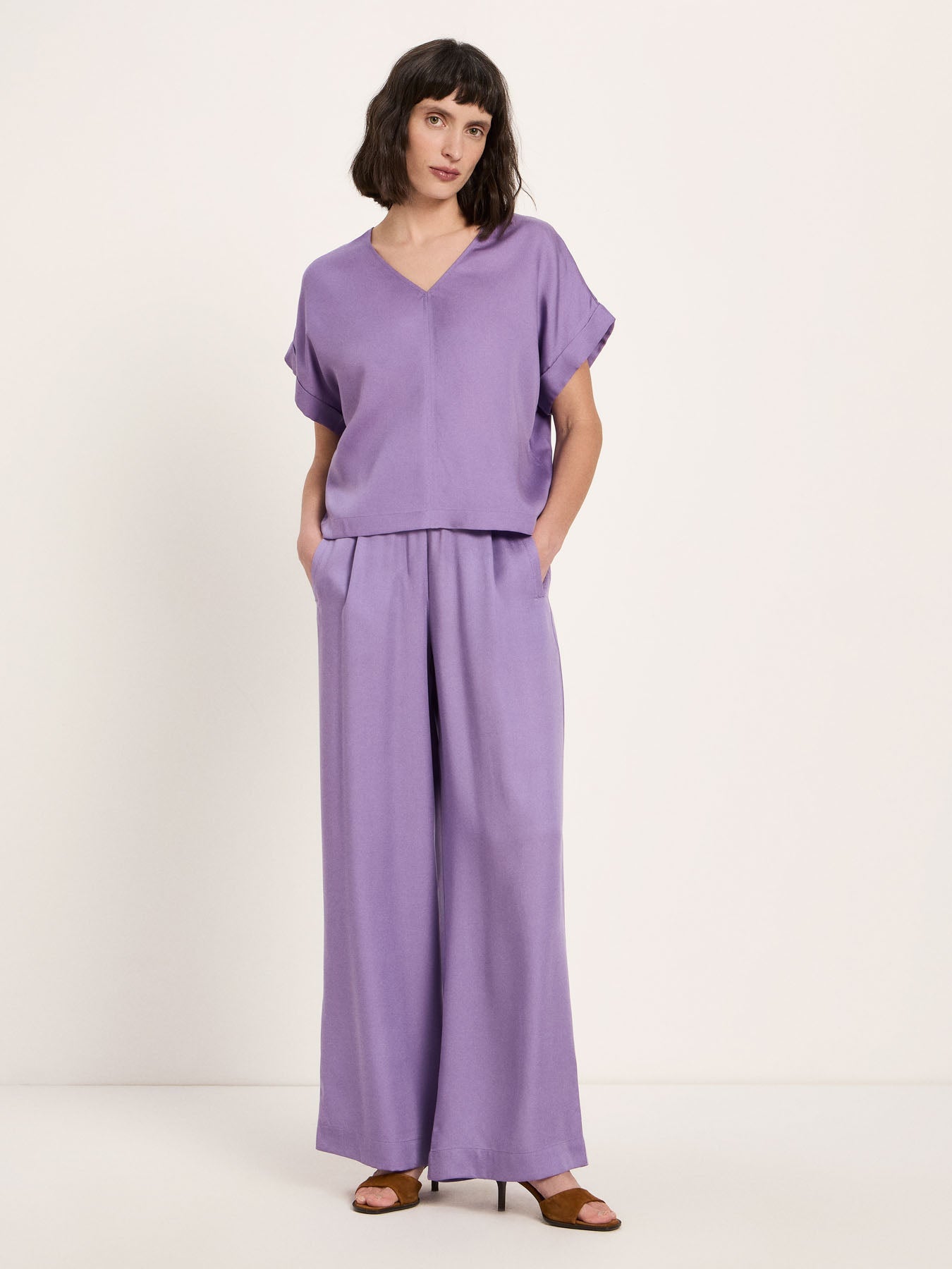 Haut drapé col V TENCEL LANIUS Lavande – vue de dos