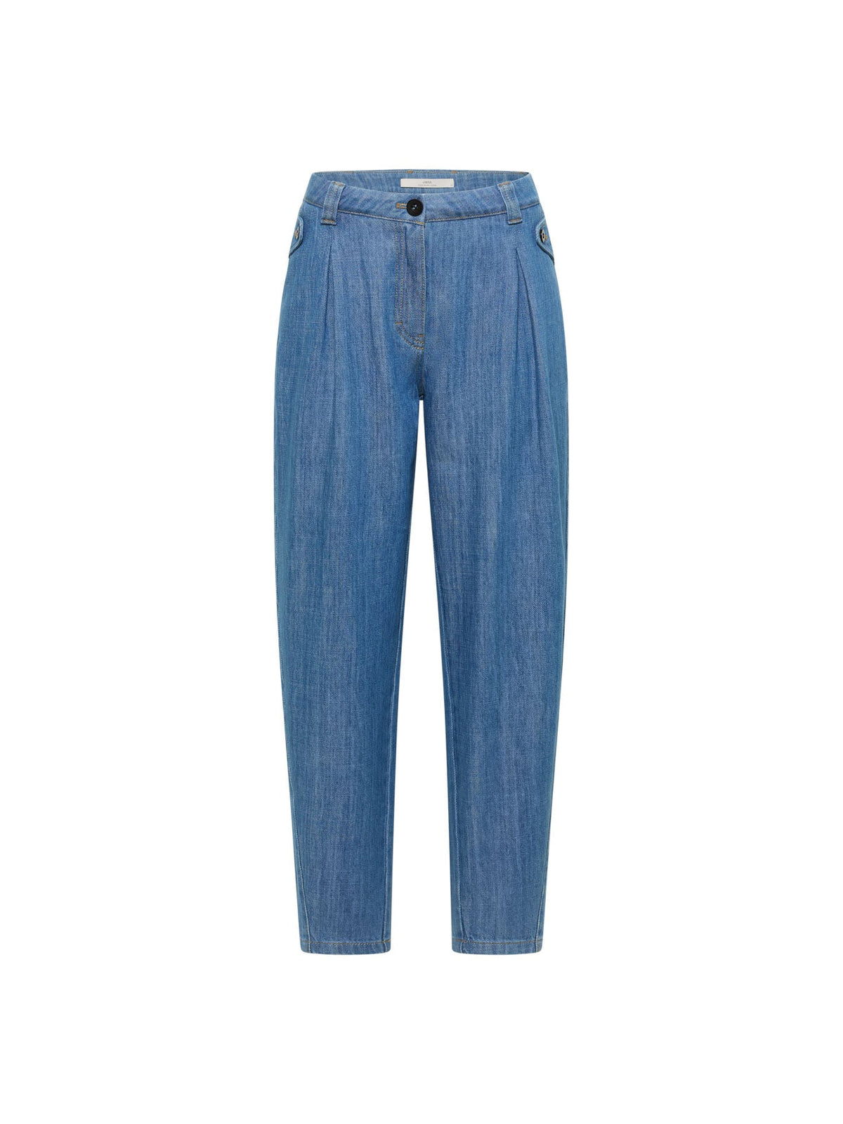 Jean à pinces en coton bio LANIUS bleu moyen – vue à plat