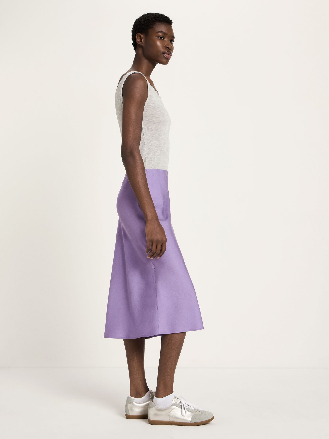 Jupe midi fluide TENCEL LANIUS Brume Violette – vue de profil