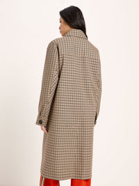Manteau à carreaux LANIUS Noir & beige – vue de dos, longueur mi-mollet