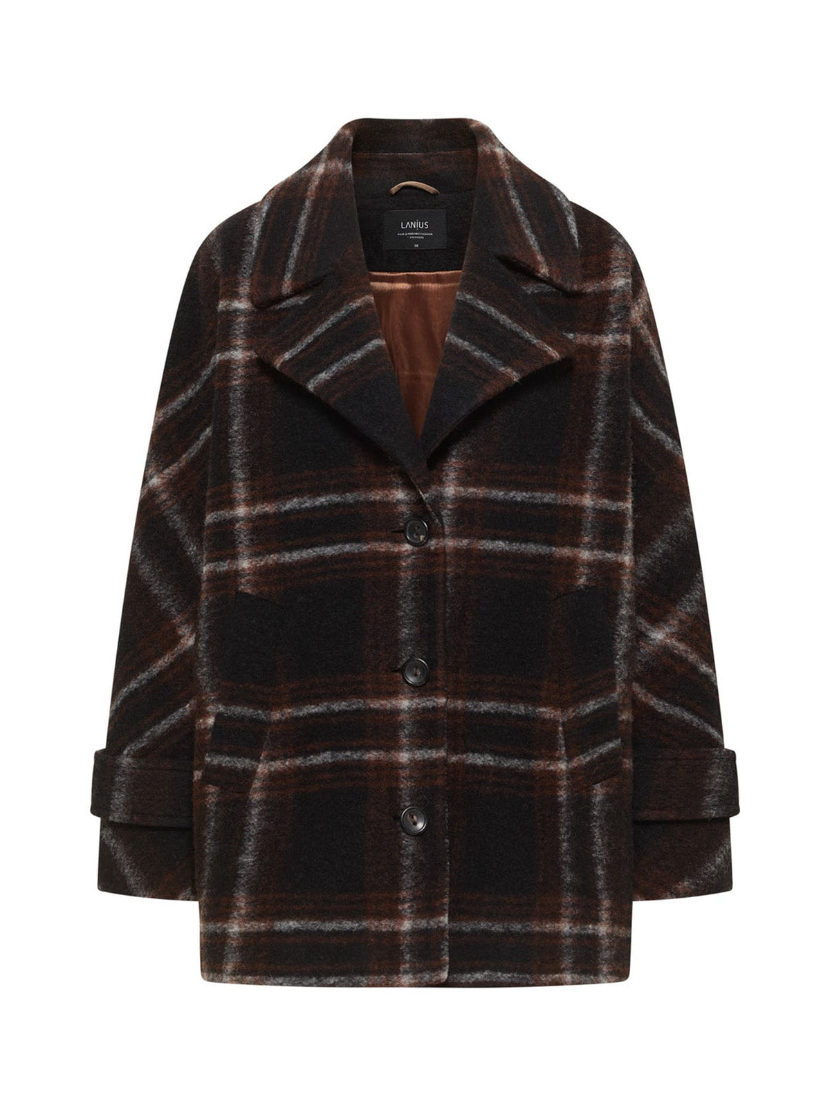 Manteau court à carreaux LANIUS Noir & marron – à plat, vue de face