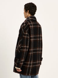 Manteau court à carreaux LANIUS Noir & marron – vue de profil, longueur mi-cuisse