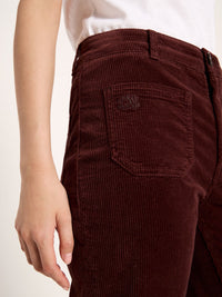 Pantalon flare en velours côtelé LANIUS Chocolat – détail de la poche plaquée
