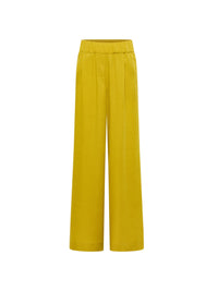 Pantalon large vert kiwi LANIUS à plat sur fond blanc, taille haute élastiquée et coupe fluide