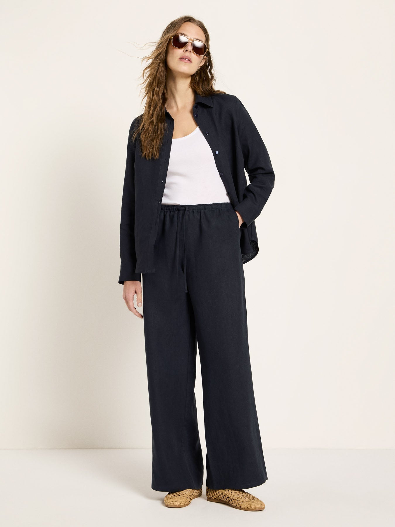 Pantalon en lin bio LANIUS GOTS Bleu Nuit – vue de face
