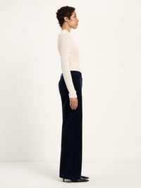 Pantalon Marlene côtelé LANIUS Bleu nuit, jambe large fluide – vue de profil