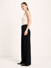 Pantalon Marlene en flanelle LANIUS Noir – vue de profil, jambe large