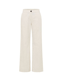 Pantalon Marlene rayé écru et noir LANIUS à plat sur fond blanc, coupe large et taille haute