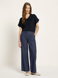 Pantalon Marlene rayé LANIUS Marine & Blanc – vue de face
