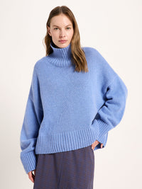Pull oversize LANIUS Bleu clair chiné, col montant côtelé – vue de face