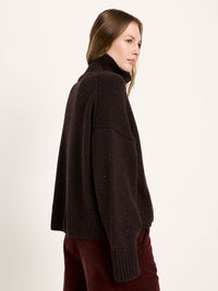 Pull oversize en maille mouchetée LANIUS Chocolat tweed – vue de profil