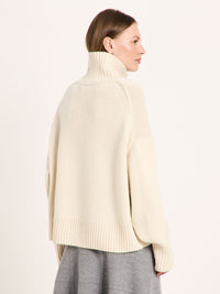 Pull oversize en laine et coton bio LANIUS Blanc cassé – vue de dos