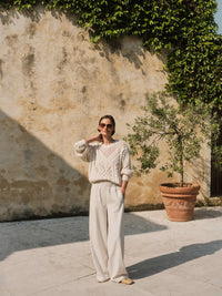 Pull tricot ajouré coton bio LANIUS Écru – détail de la texture