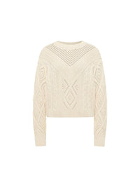 Pull tricot ajouré coton bio LANIUS Écru – vue de dos
