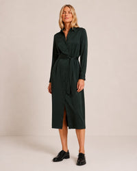 Robe chemise TENCEL LANIUS Vert Forêt – détail de la ceinture