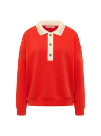 Sweat col polo coton bio LANIUS Rouge feu – à plat