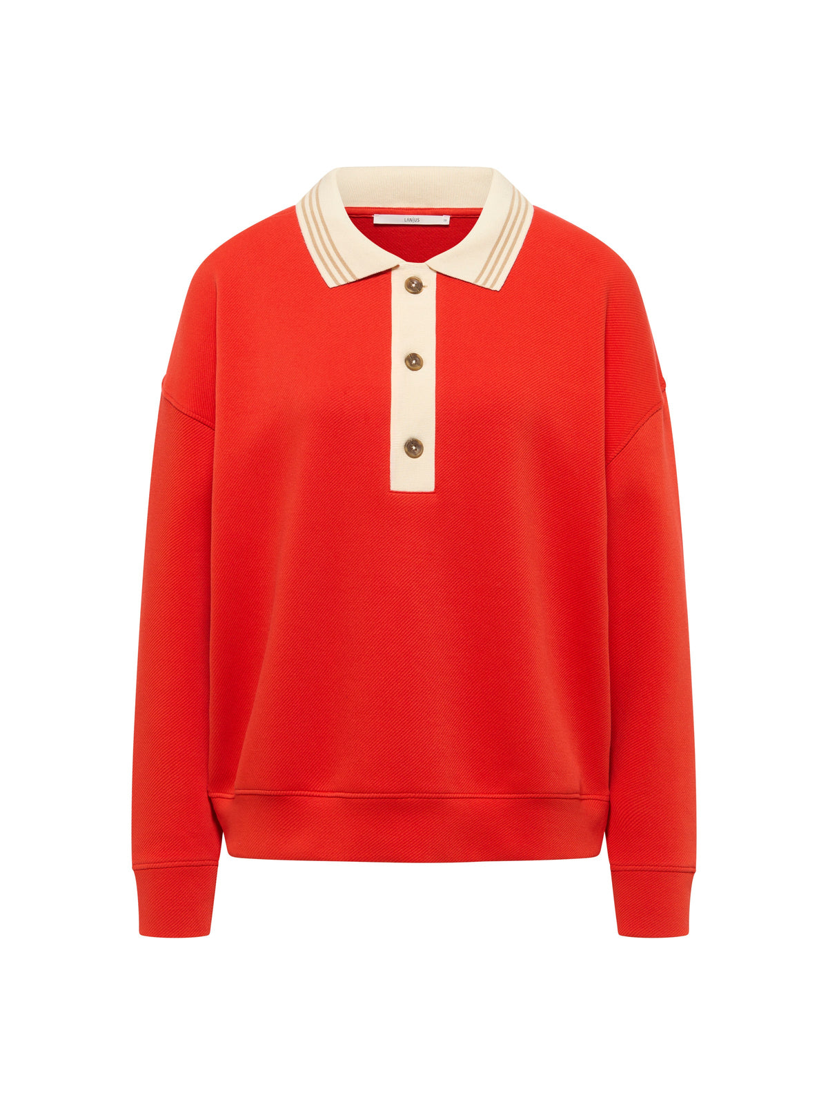 Sweat col polo coton bio LANIUS Rouge feu – à plat