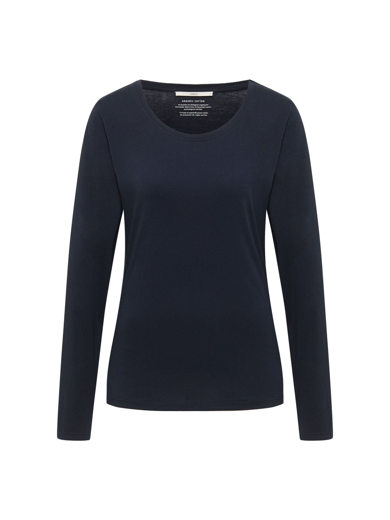 T-shirt à manches longues en coton bio LANIUS Bleu nuit – à plat