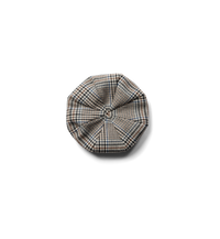 Casquette gavroche à carreaux MOS MOSH Oxford Tan – vue de dessus, calotte à panneaux et bouton