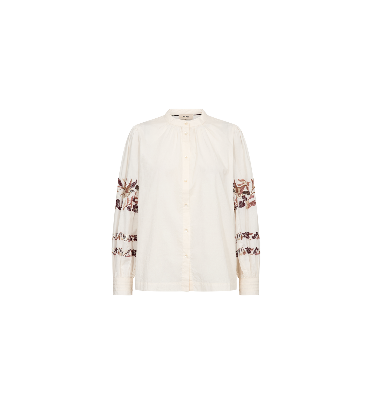 Chemise brodée MOS MOSH écru – vue de face à plat, col officier