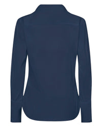 Chemise Sybel en satin MOS MOSH Marine – vue de dos, manches longues