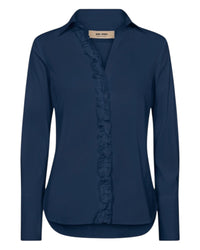 Chemise Sybel en satin MOS MOSH Marine – vue de face