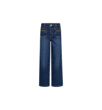 Jean large taille haute MOS MOSH Dark Blue – vue de face à plat, poches plaquées à chaîne dorée