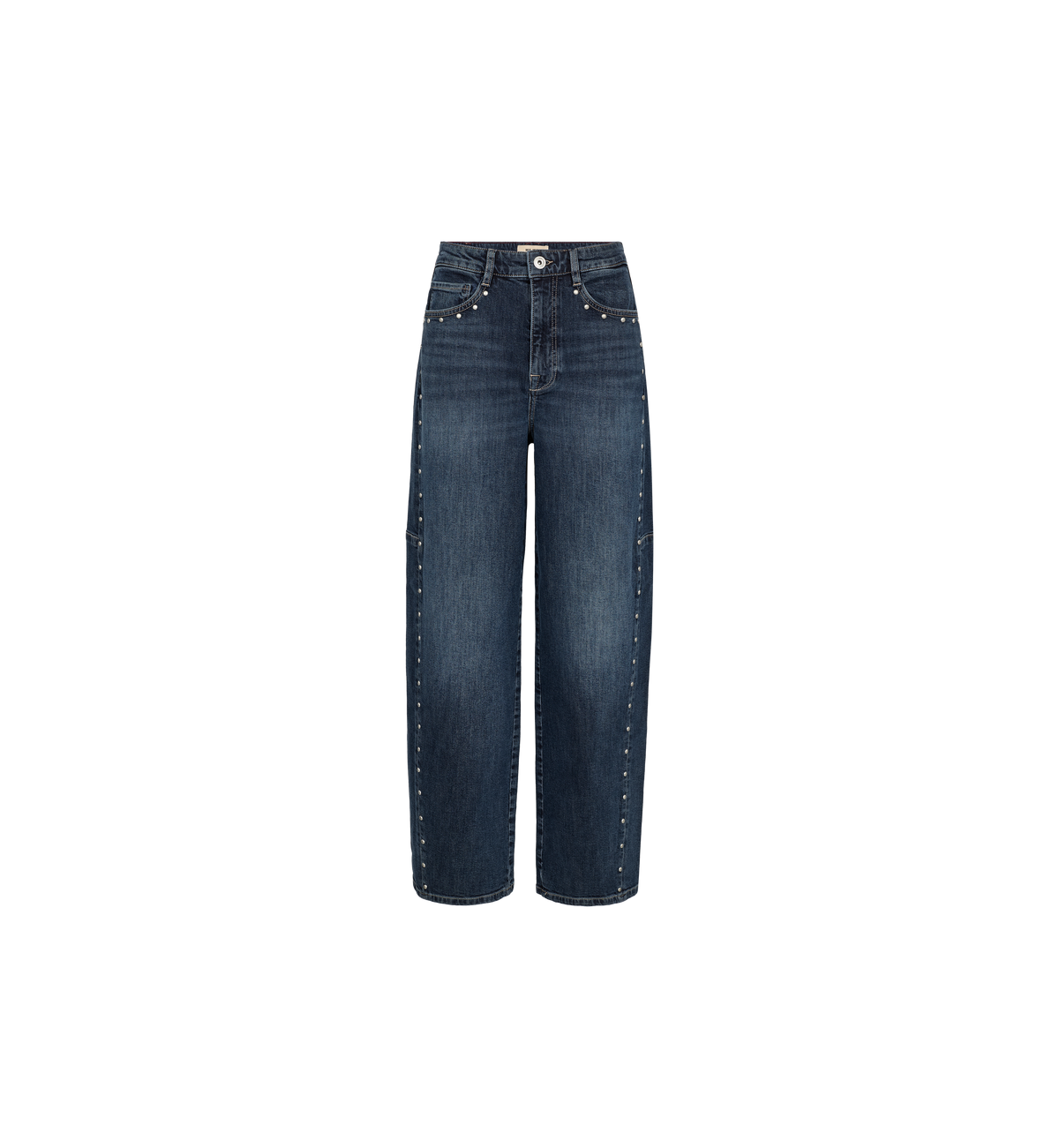 Jean jambe tonneau MOS MOSH Dark Blue – vue de face à plat, clous sur la couture latérale