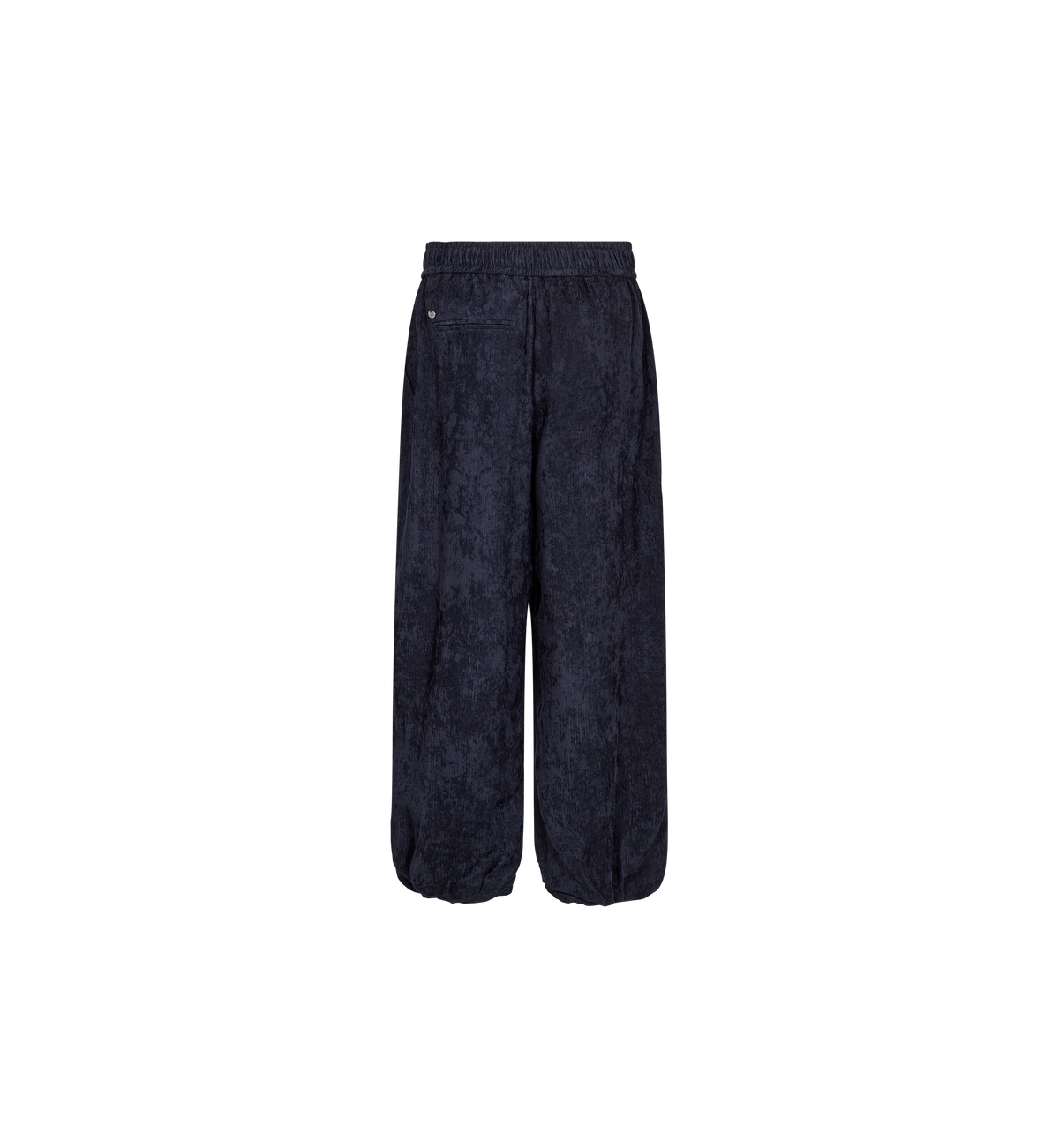 Pantalon 7/8 à jambe ballon MOS MOSH Salute Navy – vue de dos à plat, ceinture élastiquée