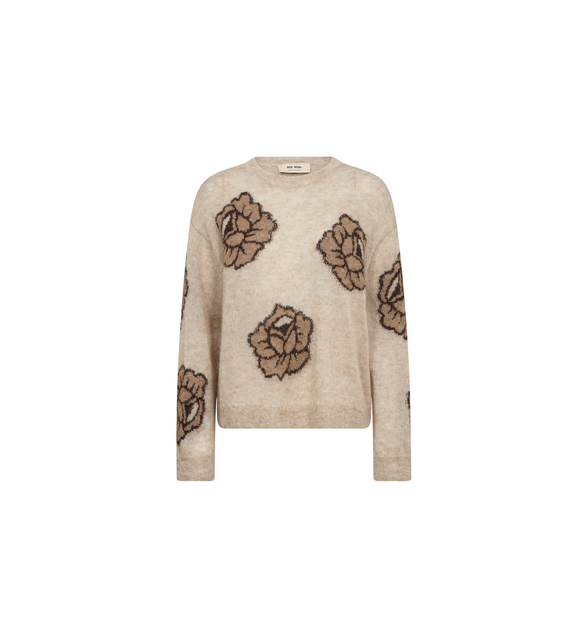 Pull à roses jacquard MOS MOSH Doeskin – vue de face à plat, col rond