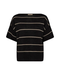 Top Arlen à rayures en maille coton et fibre de papier MOS MOSH Noir – vue de face