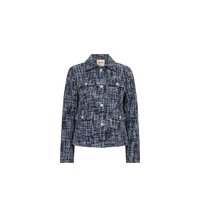 Veste courte en tweed MOS MOSH Salute Navy – vue de face à plat, boutons dorés et quatre poches à rabat