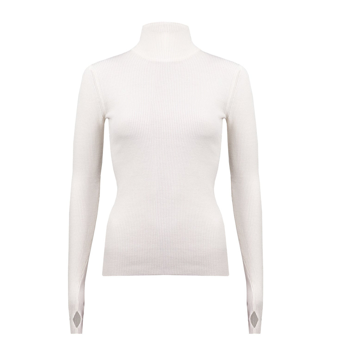 Col roulé fin Nuage Cashmere en Milky Way, vue de face à plat, maille côtelée blanche
