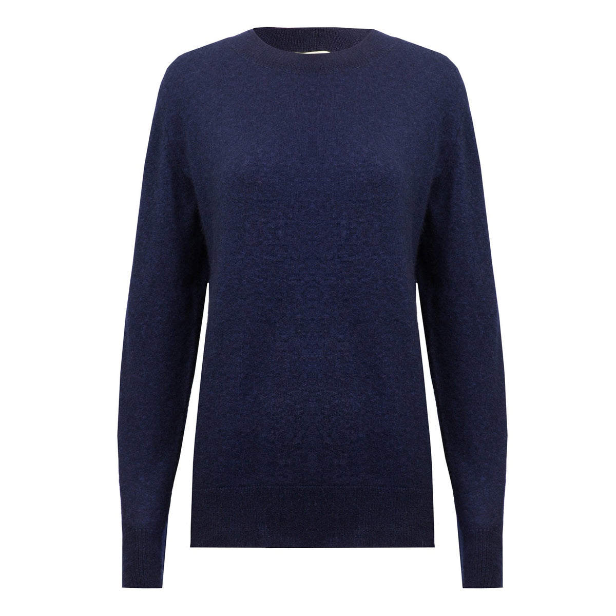 Pull col rond Nuage Cashmere en Indigo, vue de face à plat, encolure ronde fine